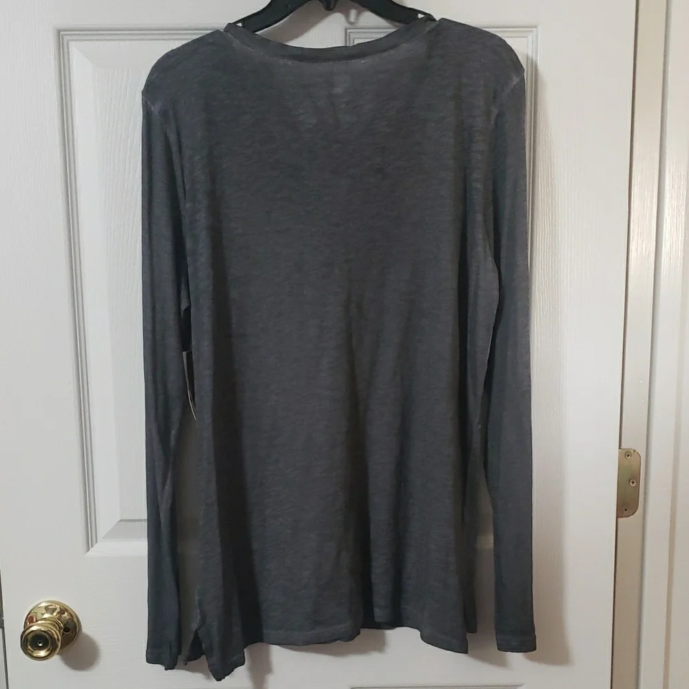 Great Northwest Indigo Gray Long Sleeve, V-Neck Blouse - Picture 2 of 7
